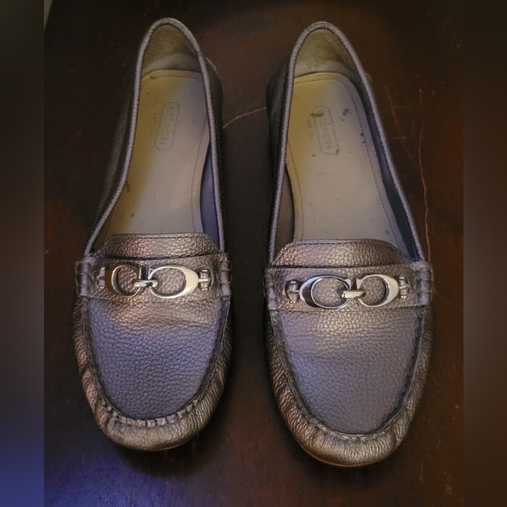 Coach Silver Loafers with Moccasin Design